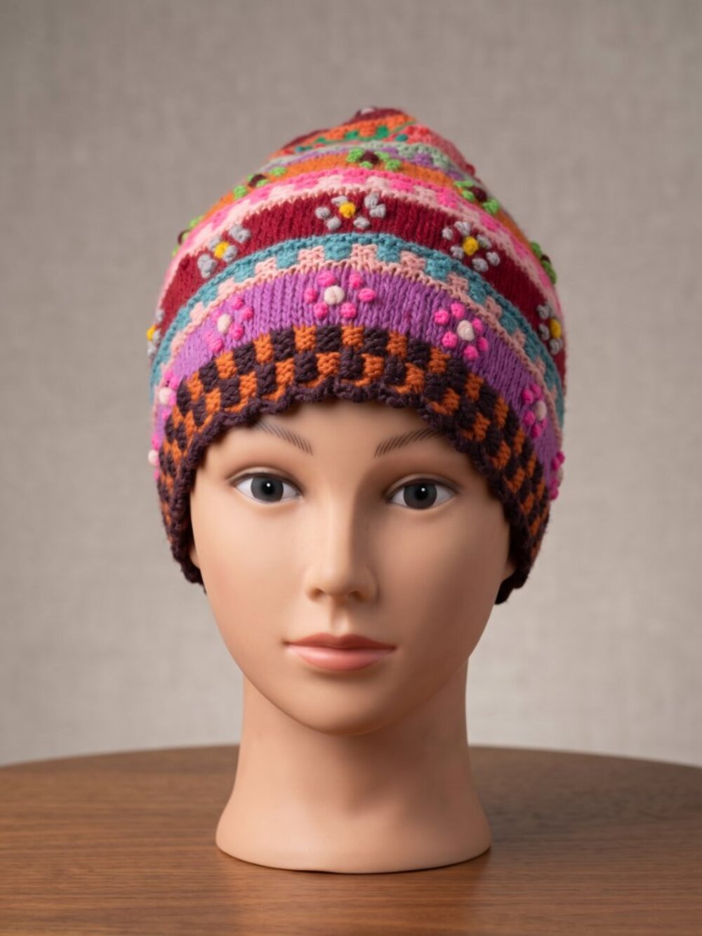 Multicolor Floral Beanie Hat Winter Warm Cap